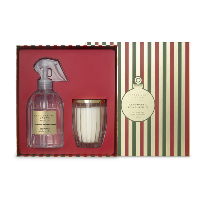 Champagne & Red Raspberries Candle 200g & Room Spray 500mL Gift Set