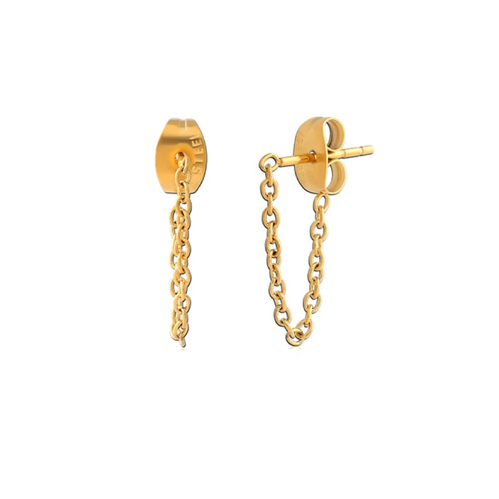 Chain Earring Stud Pair 0.8mm - Gold PVD