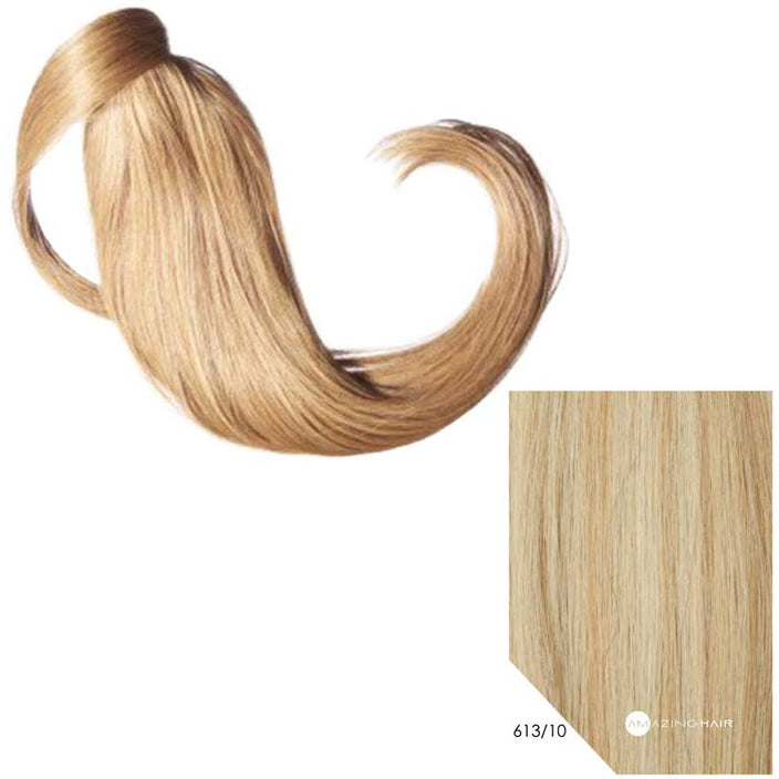 18" Human Hair Ponytail - #613/10 Blonde/Caramel