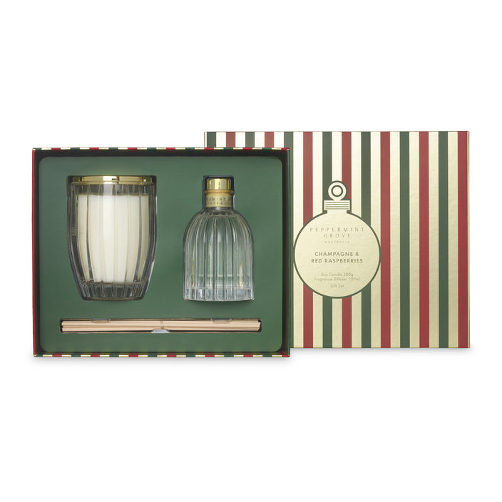 Champagne & Red Raspberries Candle 200g & Diffuser 100ml Gift Set