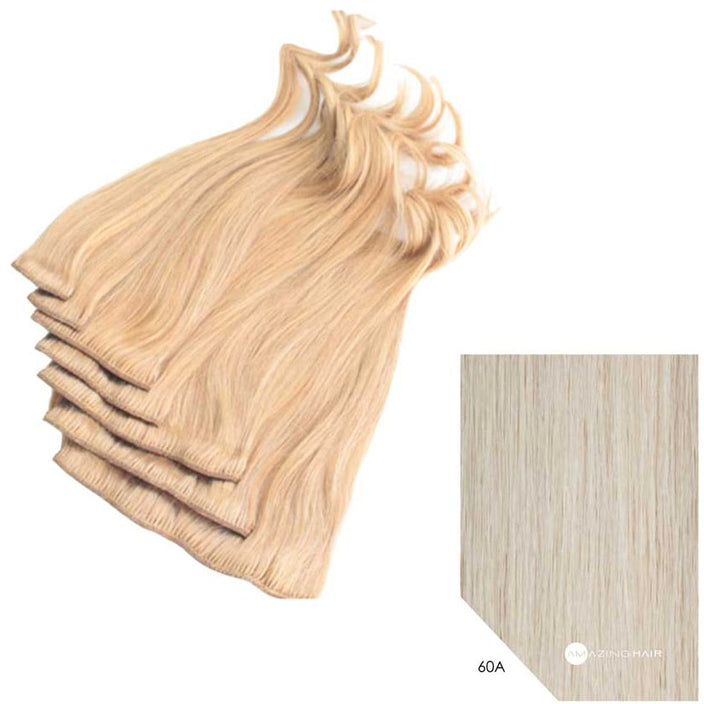 16" Human Hair 7pc Clip In - #60A Platinum Blonde