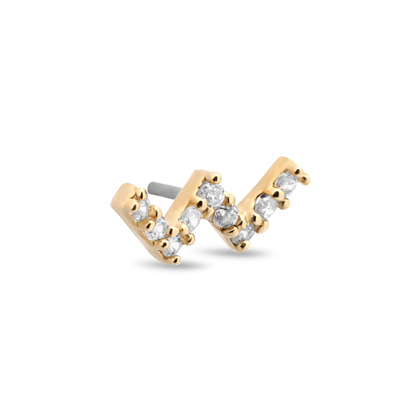 14Kt Gold Jewelled Zig Zag Earring - 8mm Labret