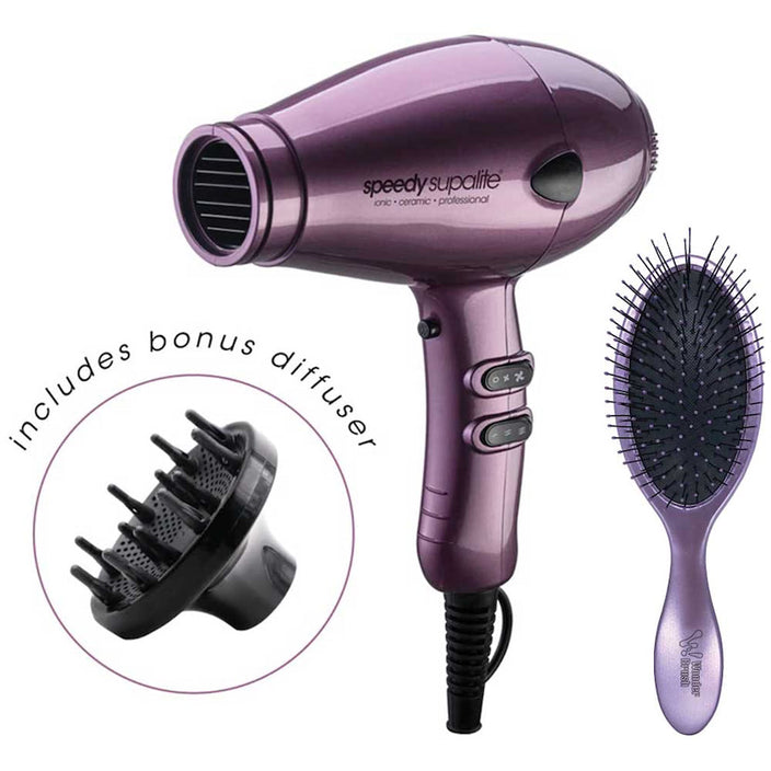 Supalite Dryer with Diffuser & Wet Dry Wonder Brush Black