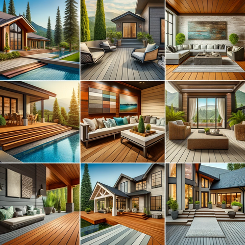 Gallery of composite decking showcasing different design and color options.