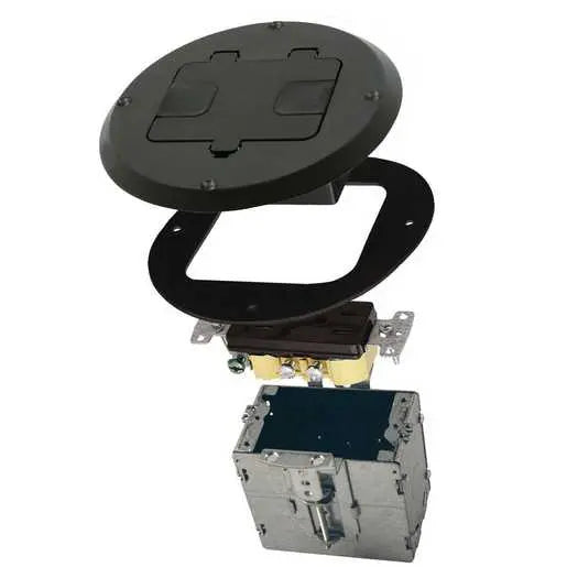 Hubbell Raco单Gang地板盒套件，带有嵌入式双15A TR设备和可调钢盒，黑色表面