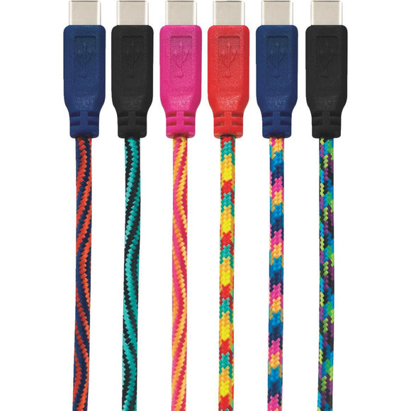 GetPower 7英尺多色编织USB-C充电同步电缆
