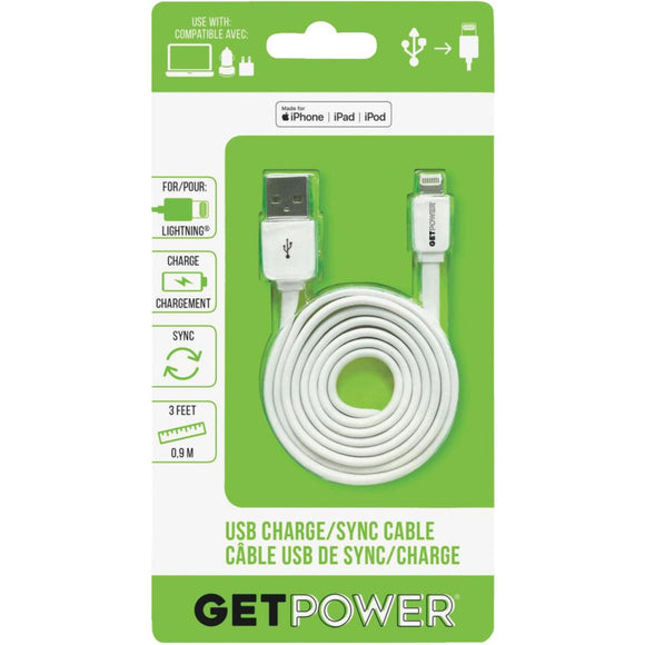 GetPower 3英尺白色苹果闪电到USB充电/同步电缆