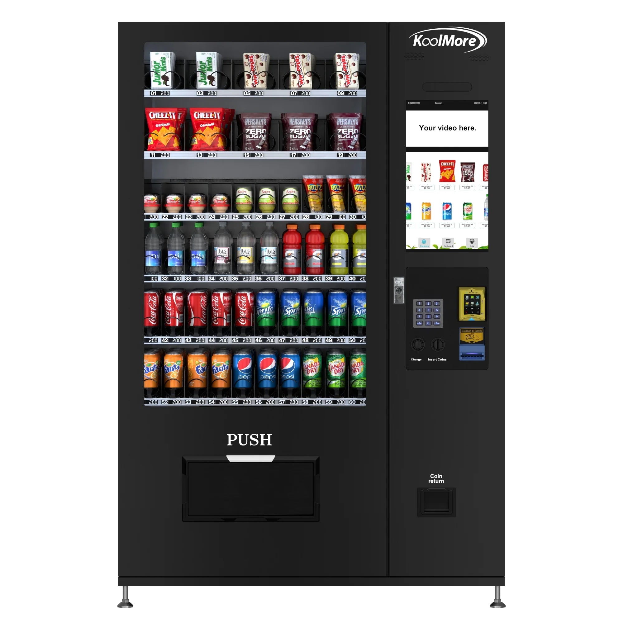 Koolmore KM-VMRT-50-BR | Touch Screen 60 Slots Refrigerated Vending Machine w/ Bill Acceptor