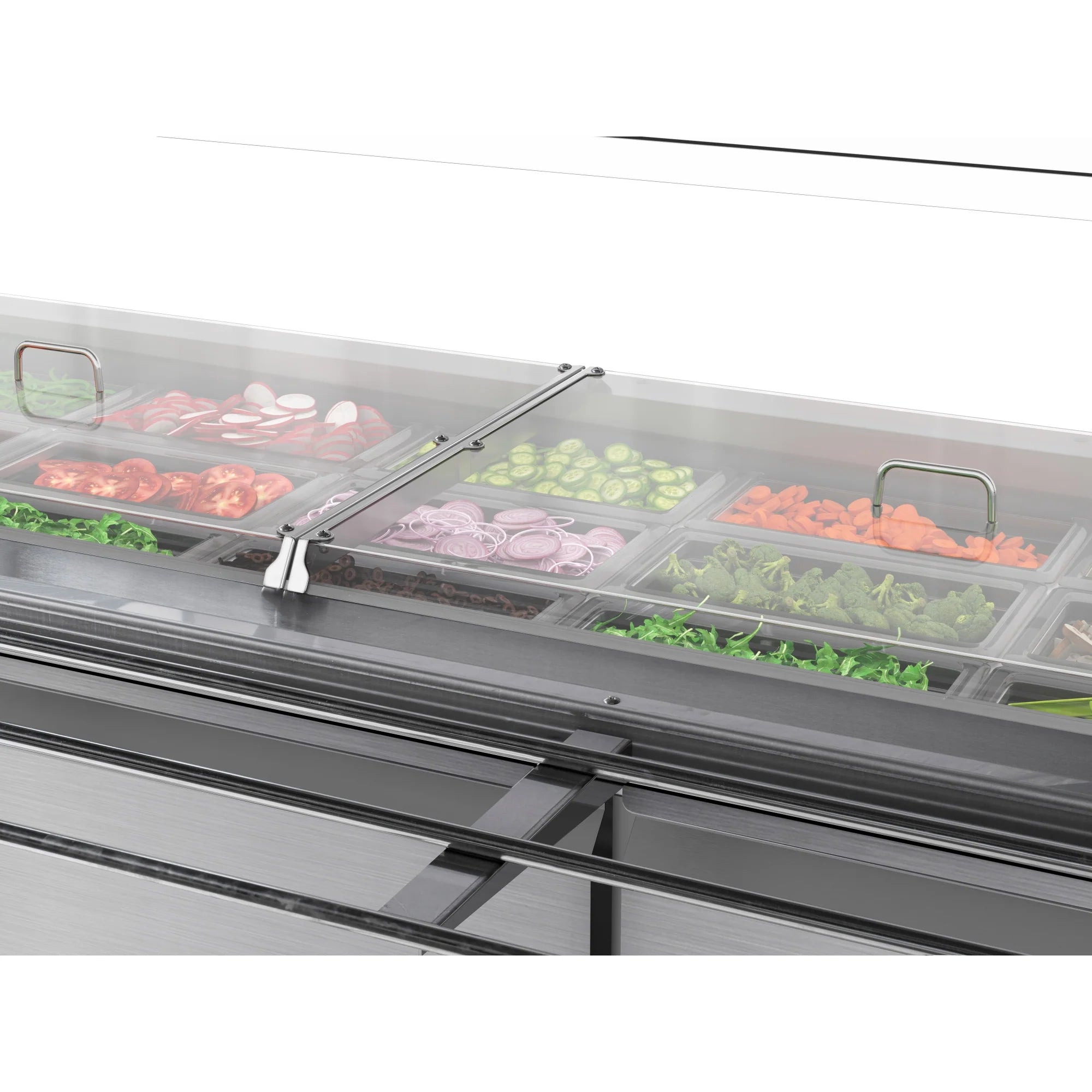 Koolmore KM-RBT-72CSFG | 72" Wide 15 Pan Prep Table w/ Sneeze Guard - Image 7