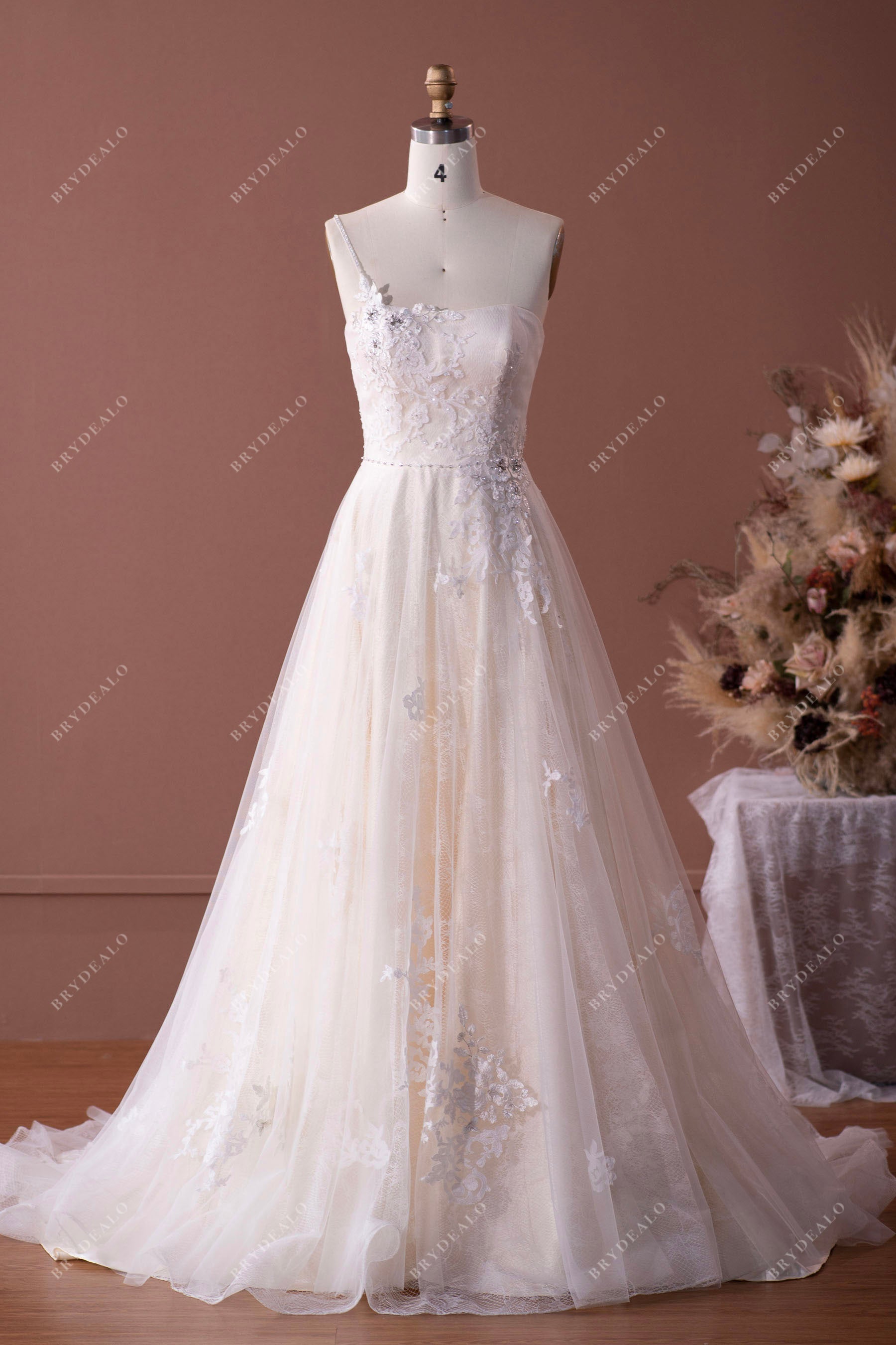 Sleeveless A-line Wedding Dress With Beaded Bodice