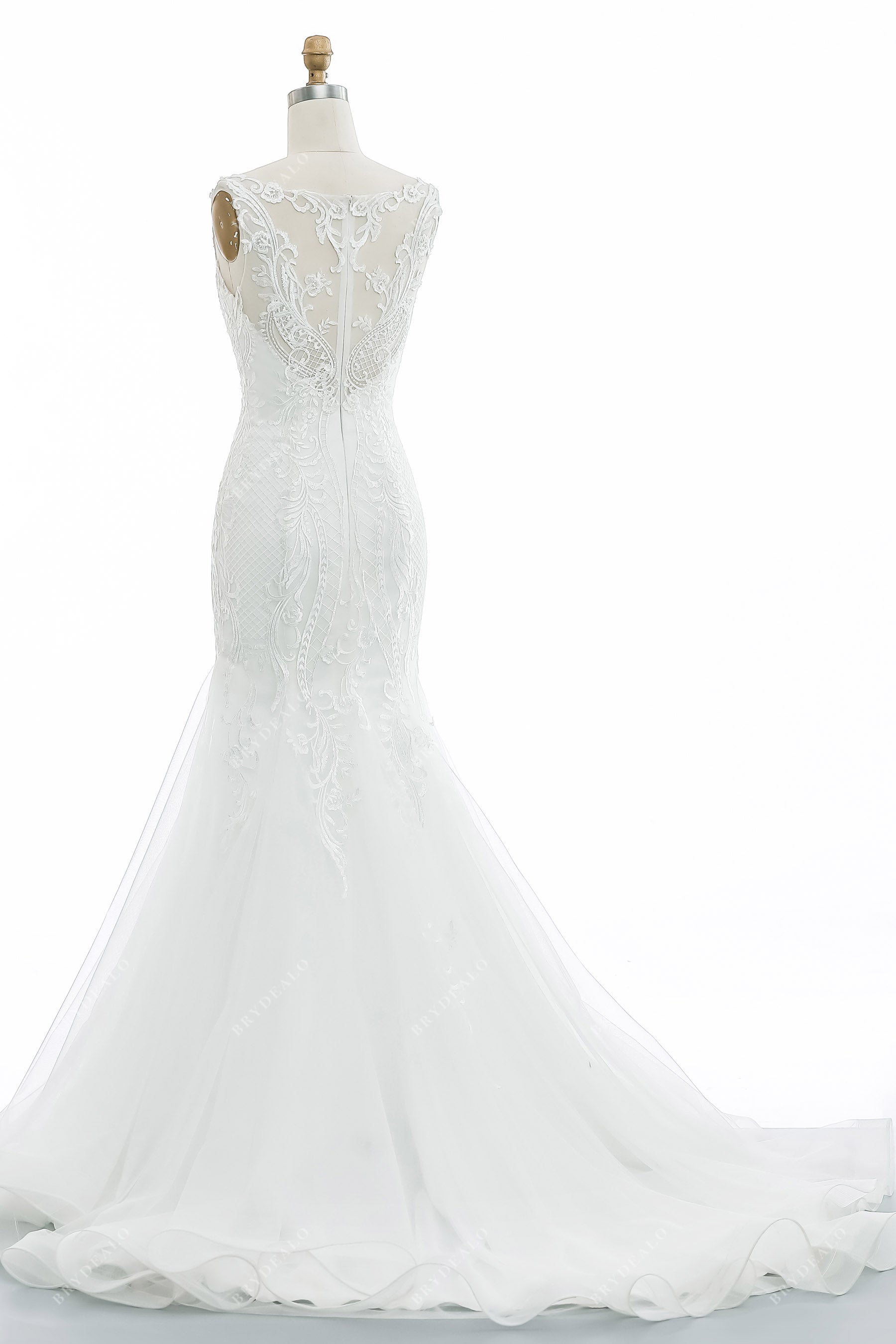 Illusion Lace Mermaid Wedding Bridal Sweep Train Gown – TulleLux