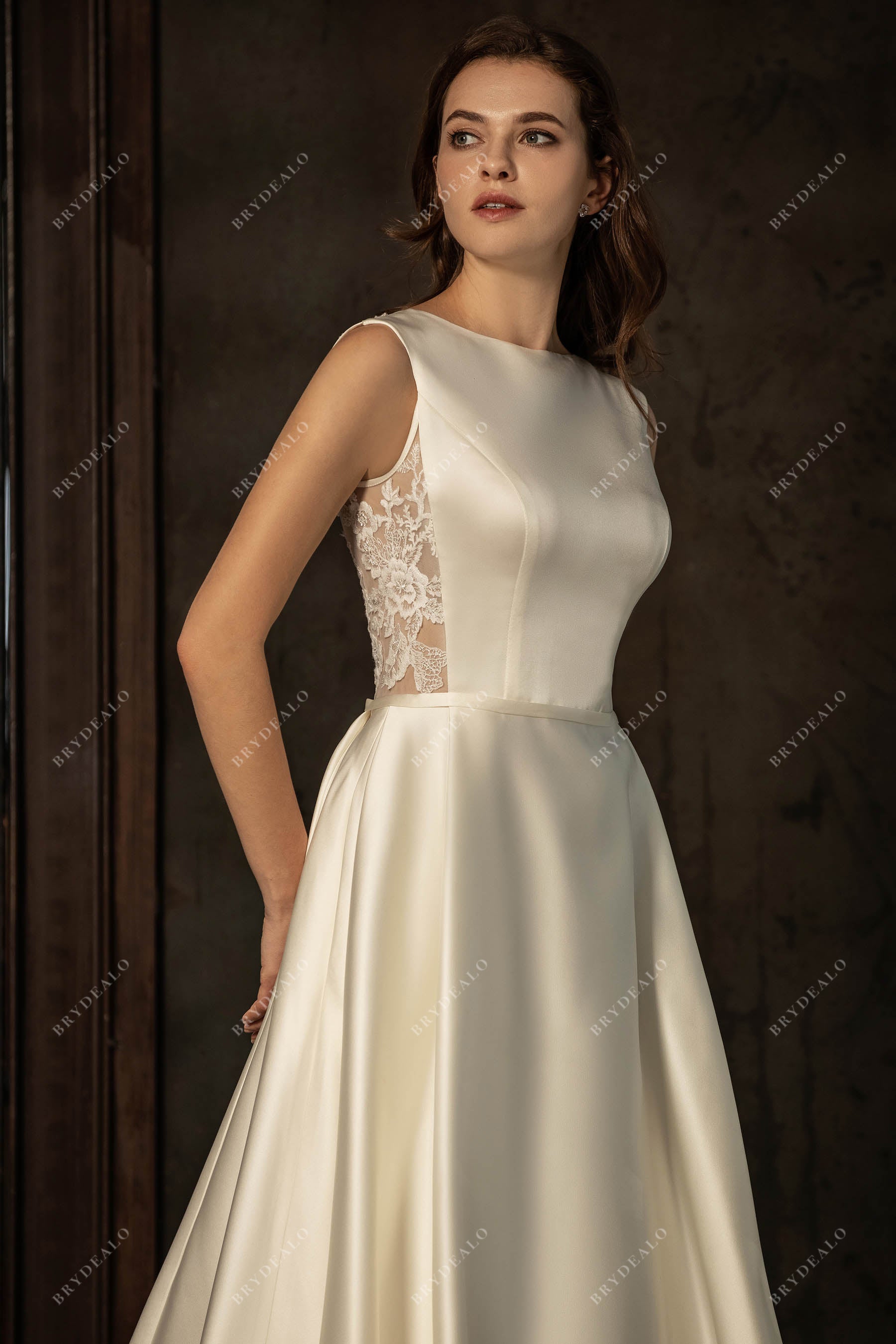 Simple Ivory Satin Strapless A Line Wedding Dresses PW273