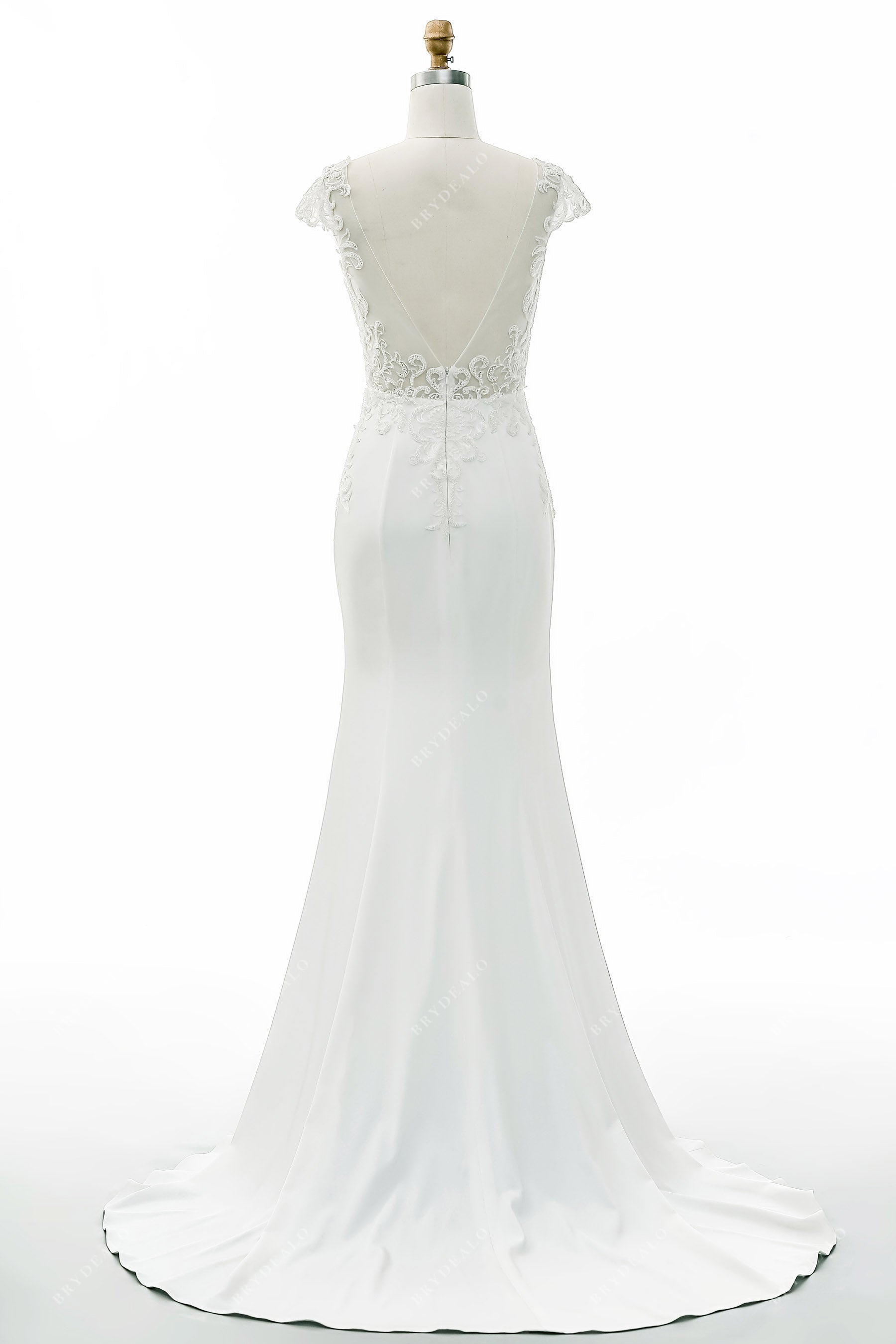 Beautiful Spring & Fall Wedding Dress: Illusion Bodice, Cap
