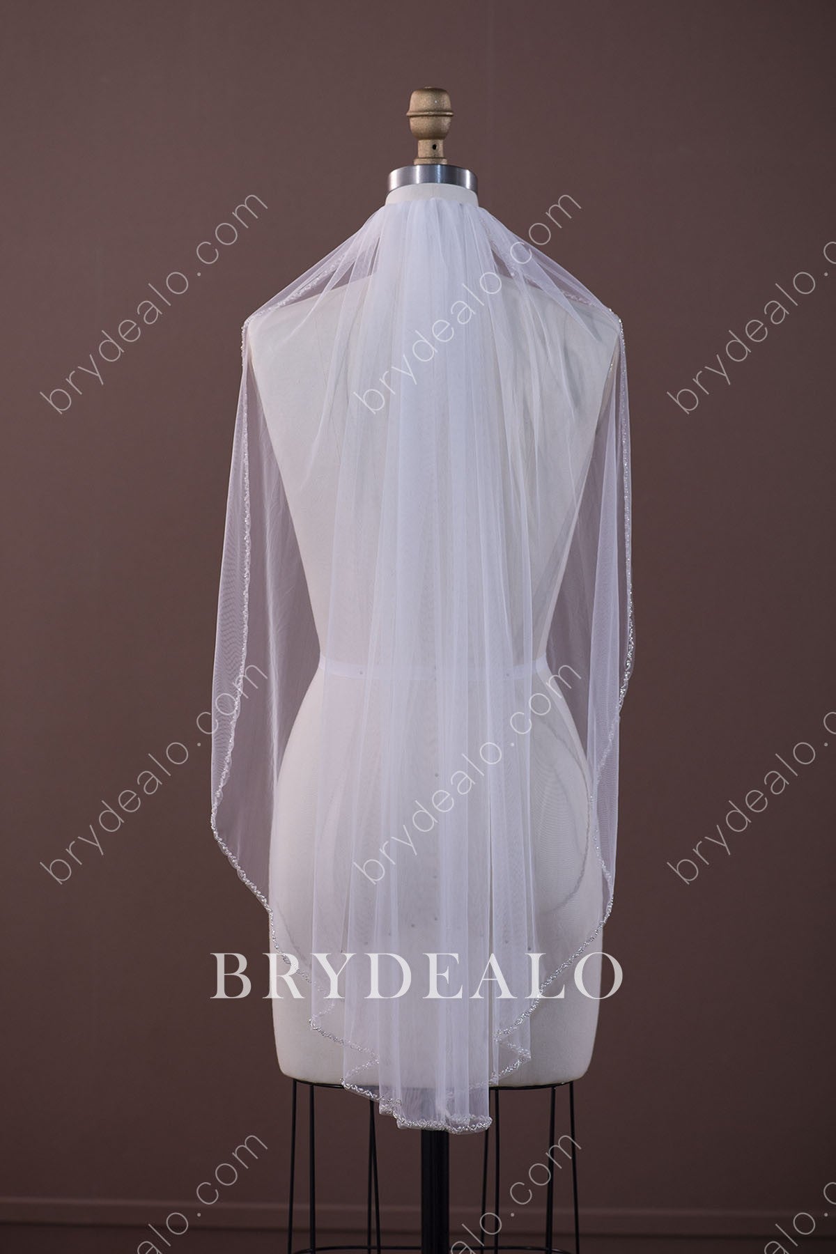 Brydealo Factory Beaded Two-Tiered Fingertip Length Designer Wedding Veil