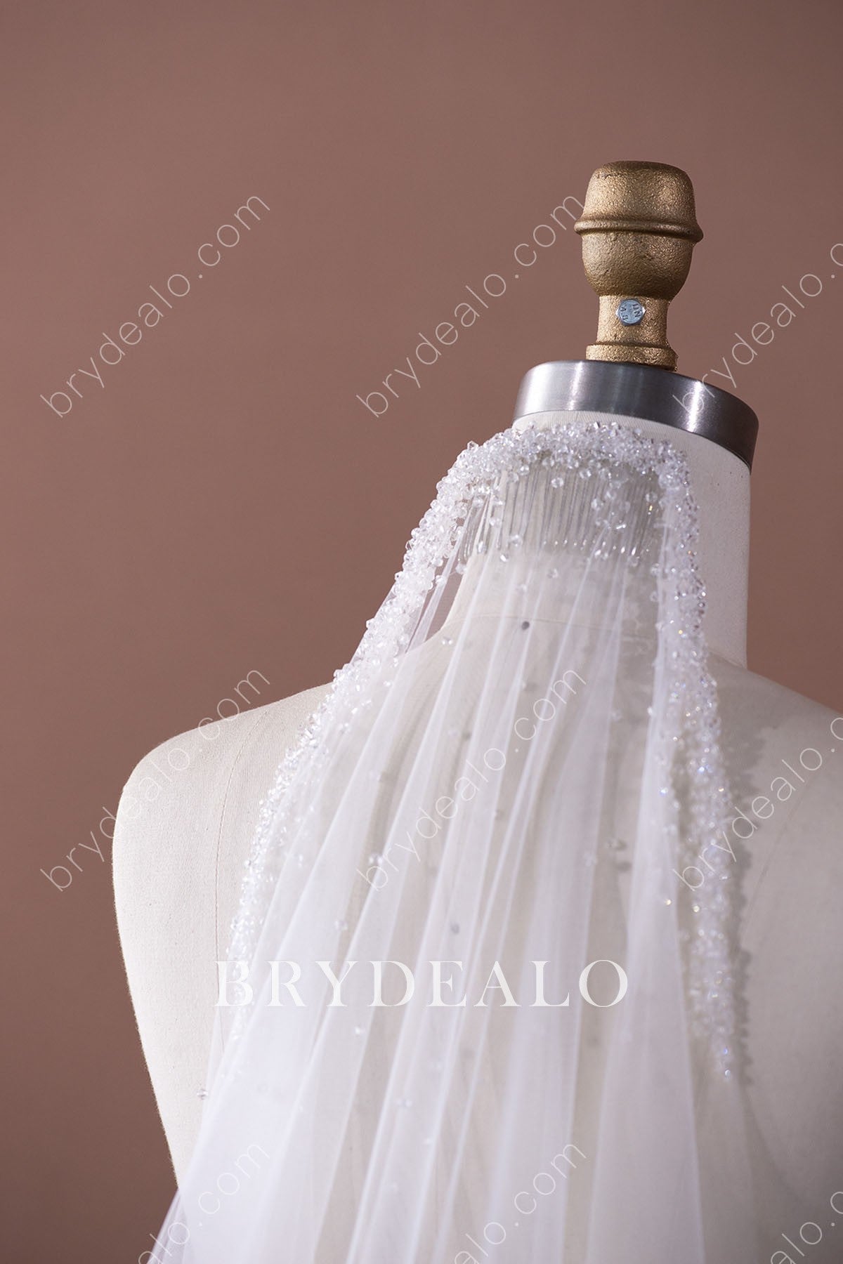 Brydealo Factory Chapel Length Rhinestone Tulle Wedding Veil