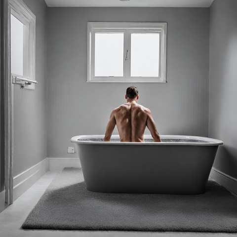 A man having a cold plunge on a tub