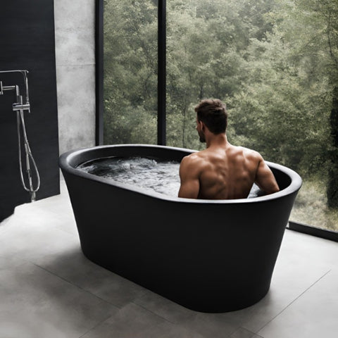 Man having a Cold Plunge on a tub