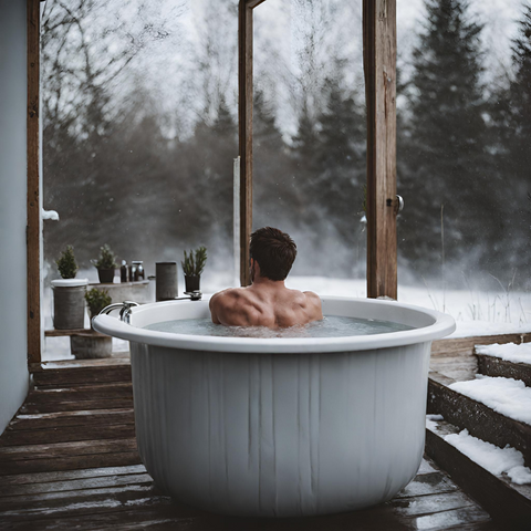 Man on a Cold Plunge on a white Tub