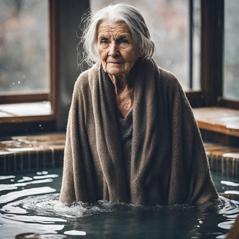 Old woman on a Cold Plunge