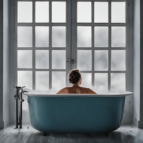 Woman on a Cold Plunge on a Blue Tub