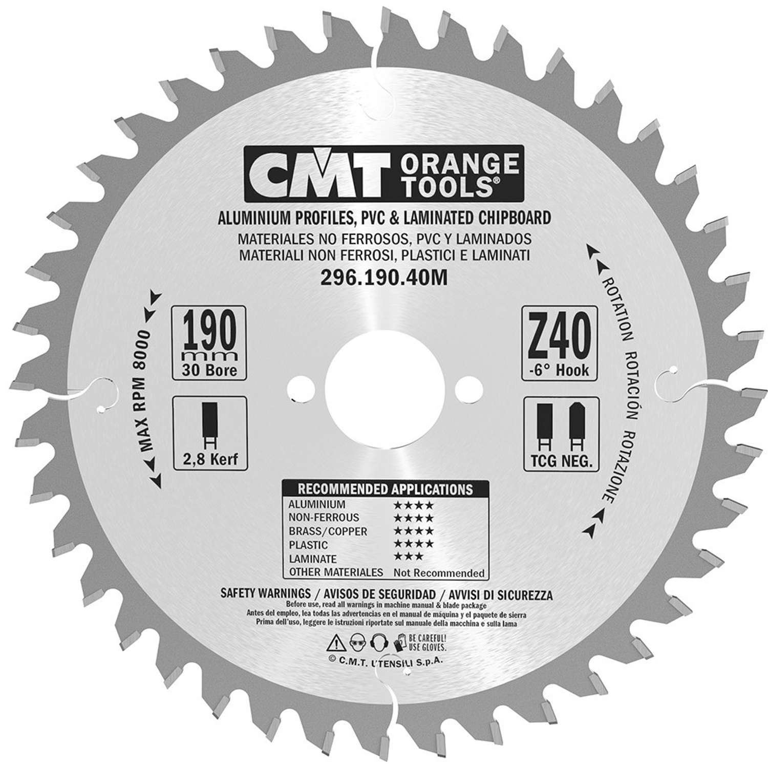 Billede af CMT Rundsavsklinge 190x2,8x30 Z40 NE NEG