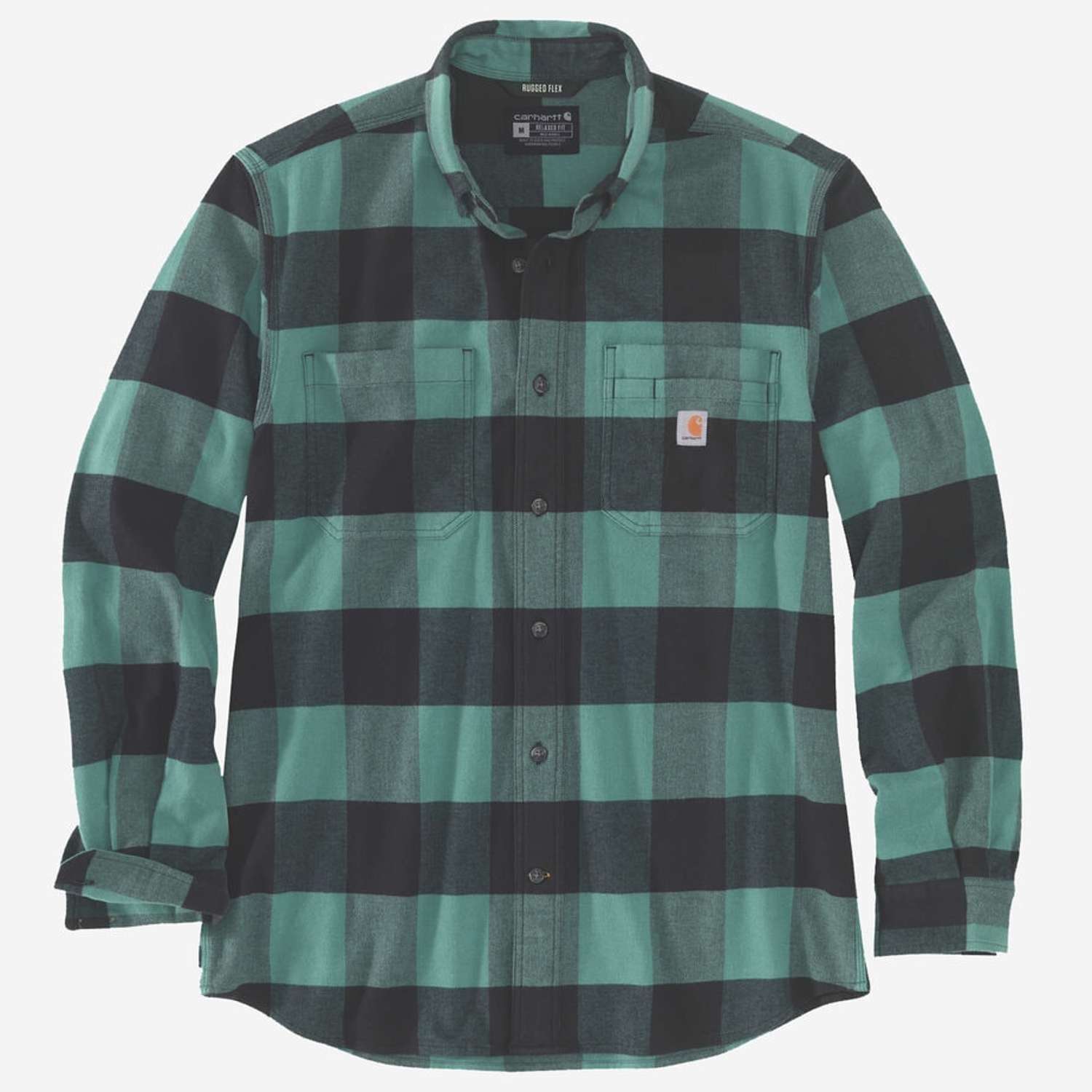 Se CARHARTT Midweight Flannel L/s Plaid Shirt SLATE GREEN - XXL hos Toolster.dk