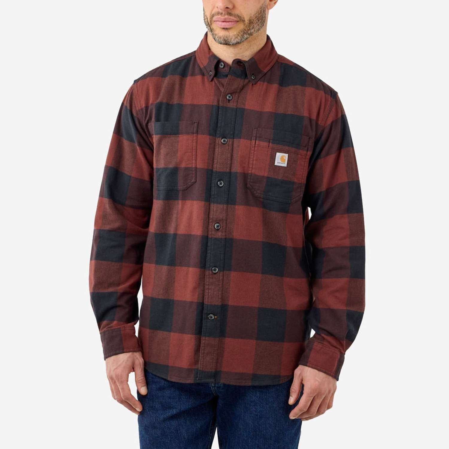 CARHARTT Midweight Flannel L/s Plaid Shirt MINERAL RED - S