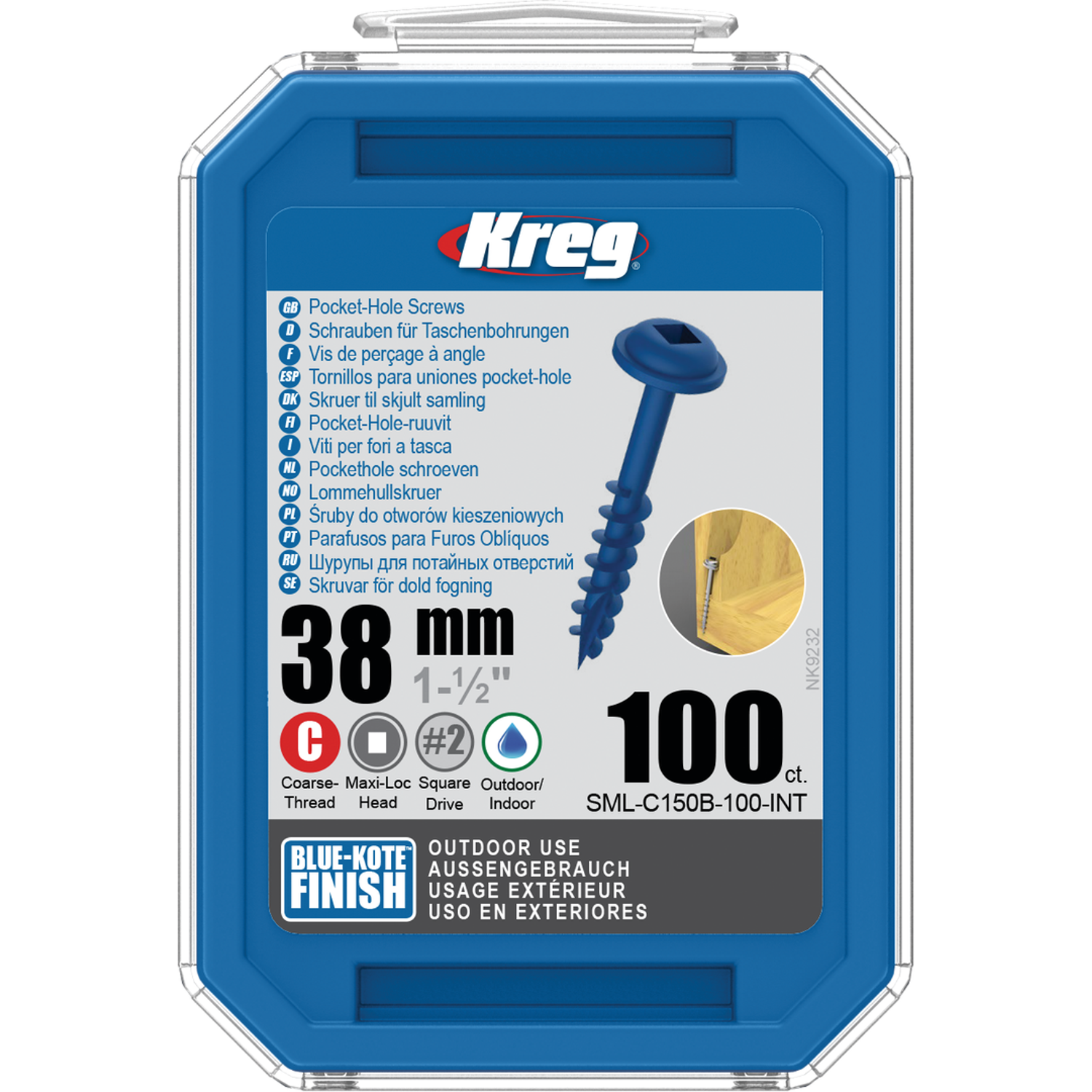 Billede af KREG Pocket-Hole skruer 38mm Blue-Kote Maxi-Loc grov gevind 100stk