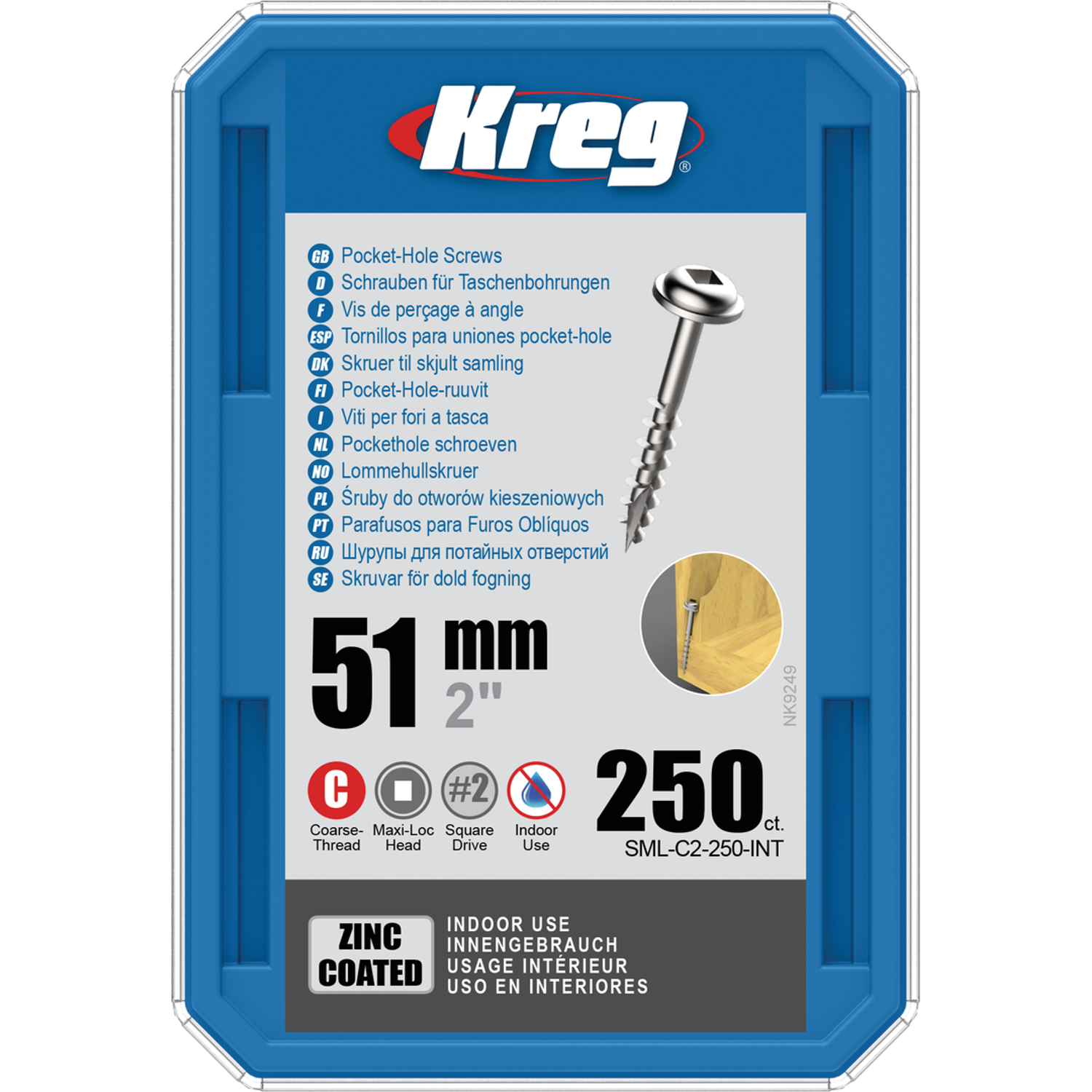 Billede af KREG Pocket-Hole skruer 51mm Zinc Coated Maxi-Loc grov gevind 250stk