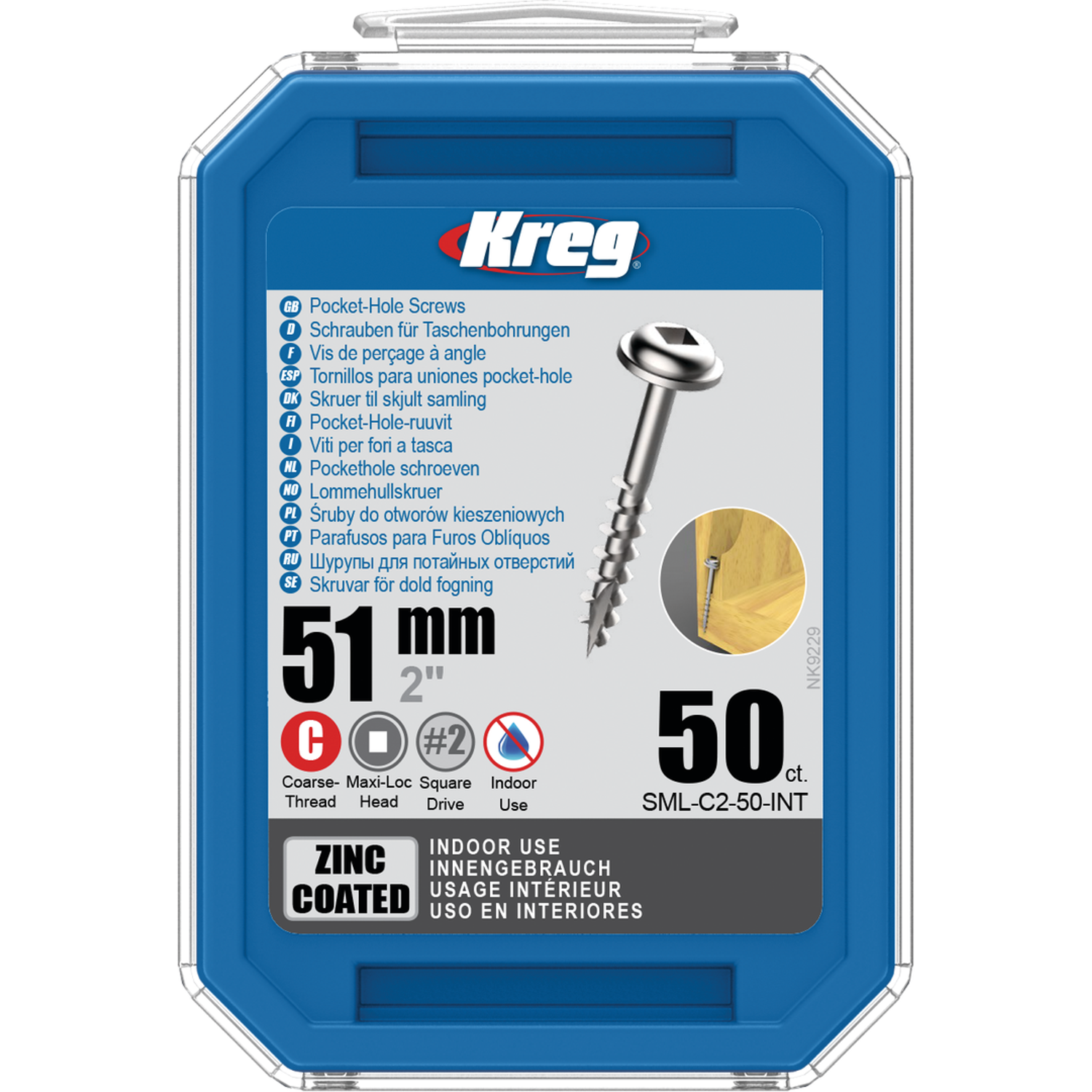 KREG Pocket-Hole skruer 51mm Zinc Coated Maxi-Loc grov gevind 50stk