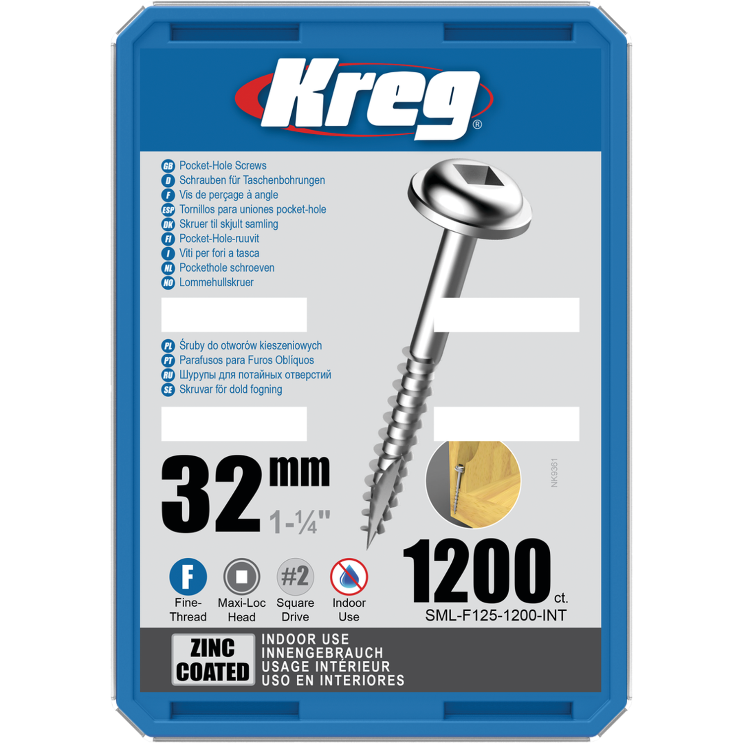 Billede af KREG Pocket-Hole skruer 32mm Zinc Coated Maxi-Loc fin gevind 1200stk