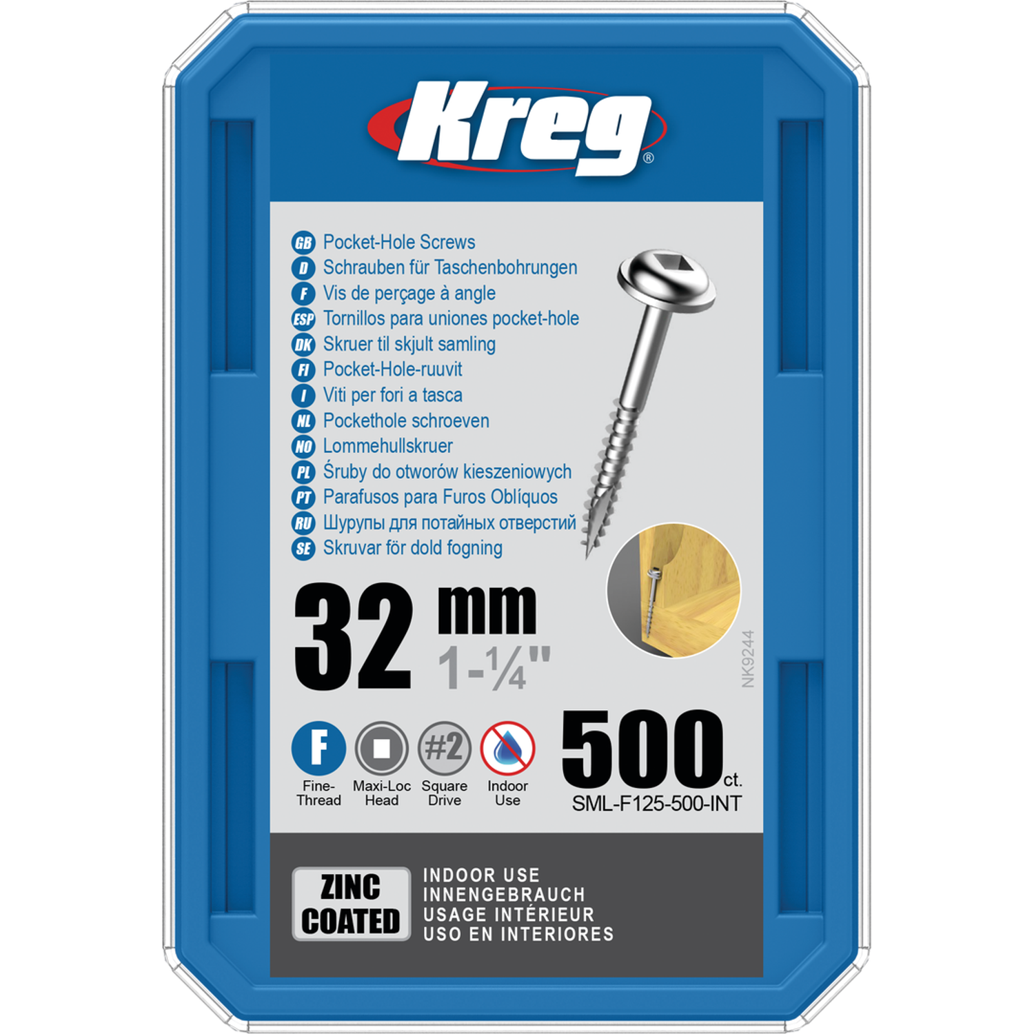 Billede af KREG Pocket-Hole skruer 32mm Zinc Coated Maxi-Loc fin gevind 500stk