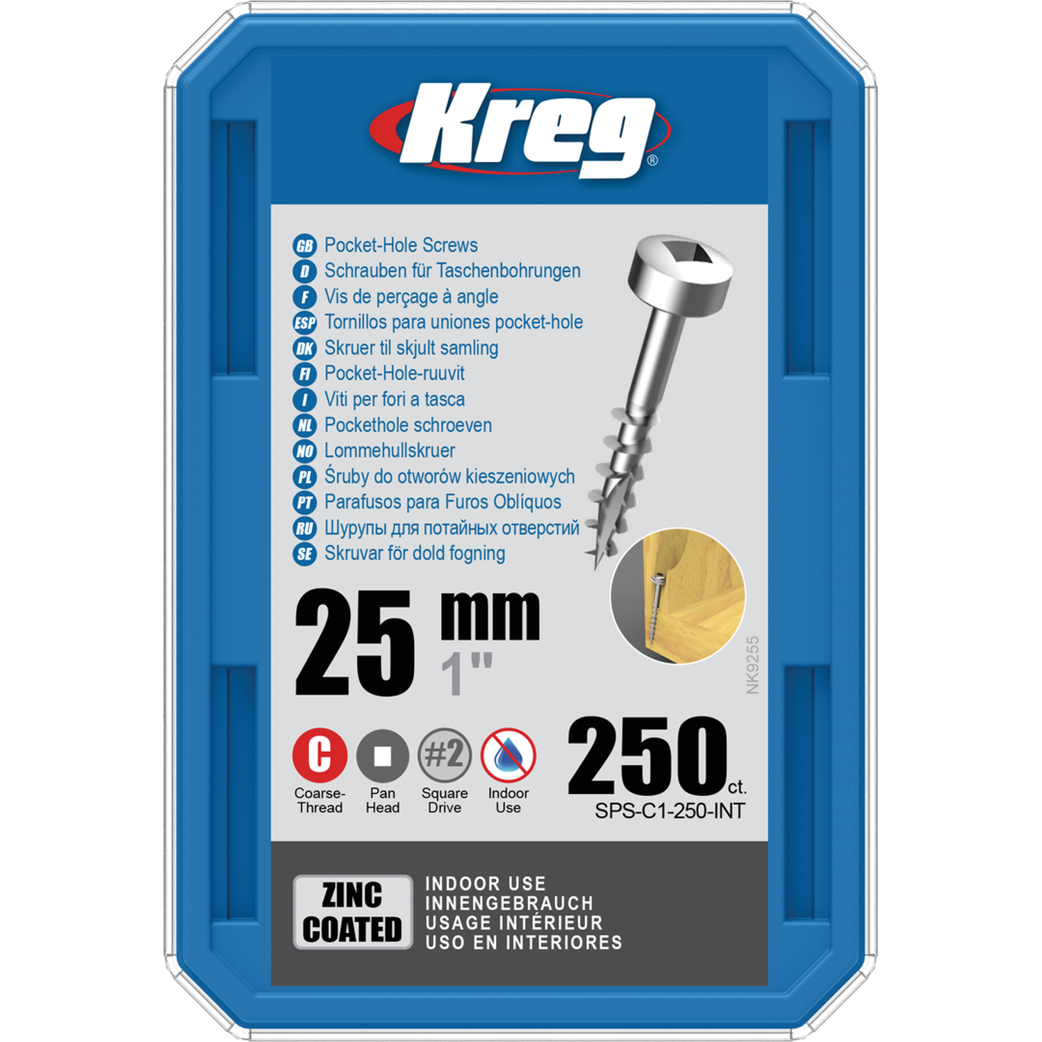 KREG Pocket-Hole skruer 25mm Zinc Coated Pan-Head grov gevind 250stk