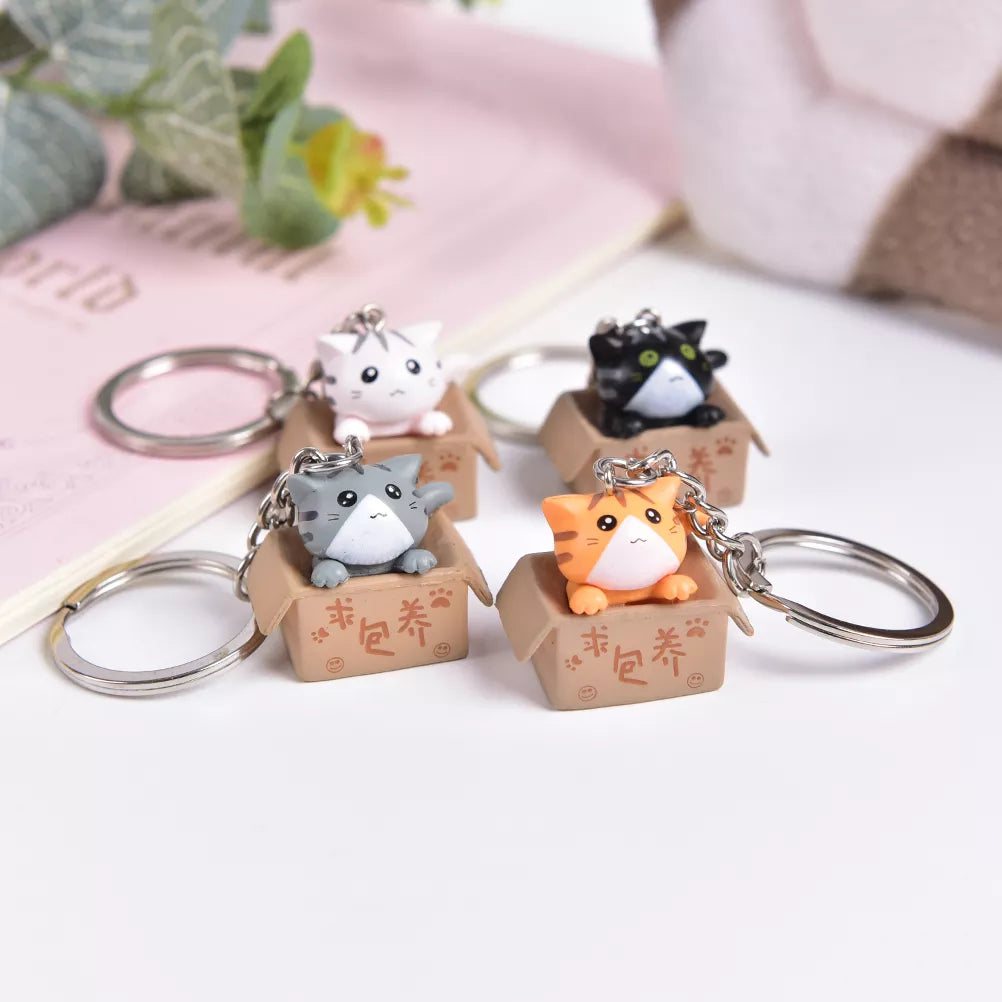 Cute Kitty In A Box Keychain