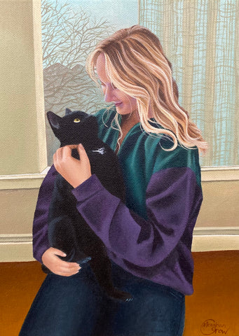 Fille avec portrait de chat