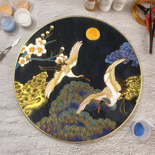  TANZEQI Cloisonne Enamel Painting DIY Kit for Chinese Cloisonné  Enamel Art of Crane and Scenery, Intangible Cultural Heritage (Crane B):  Wall Art