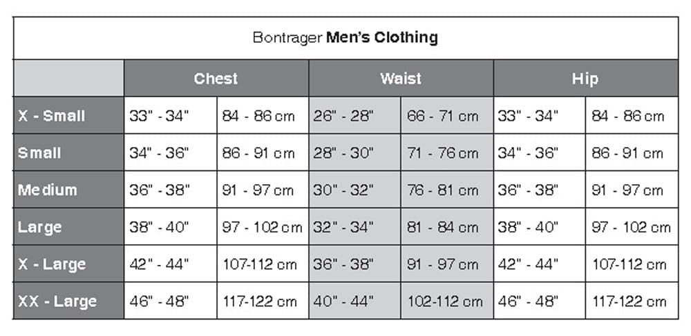 Bontrager Mens Size Guide