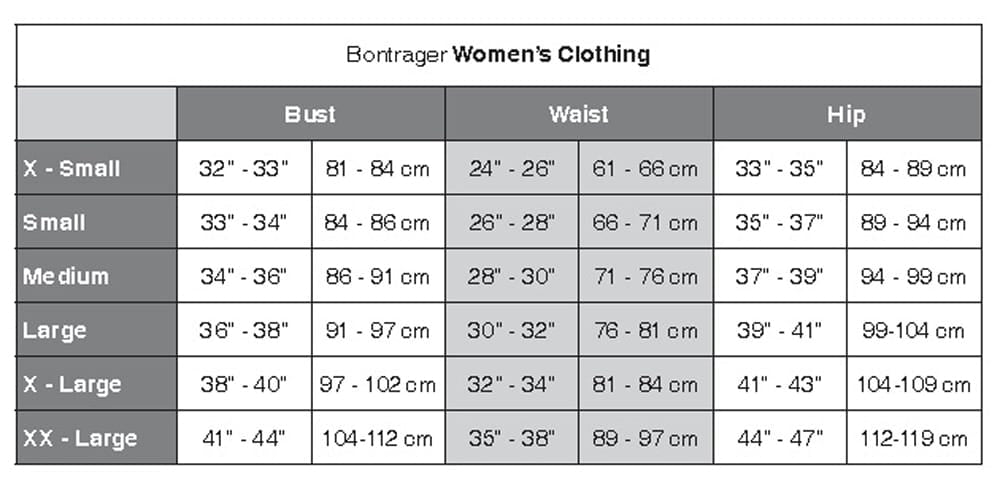 Bontrager Womens Size Guide