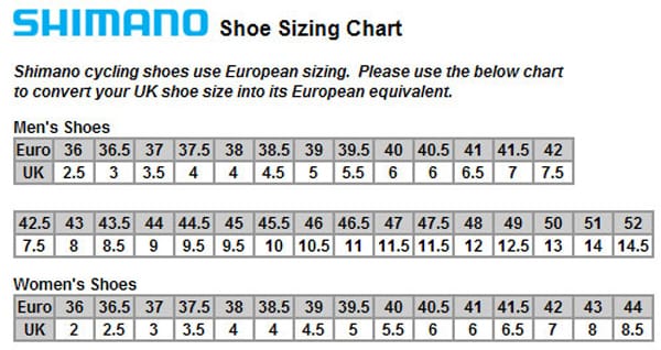 Shimano Shoes Size Guide