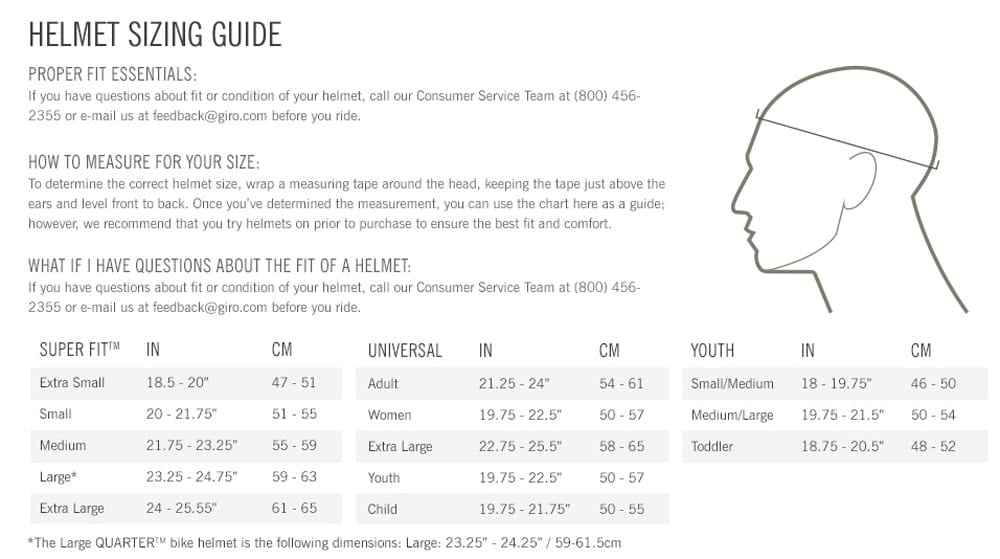 Giro Helmets Size Guide