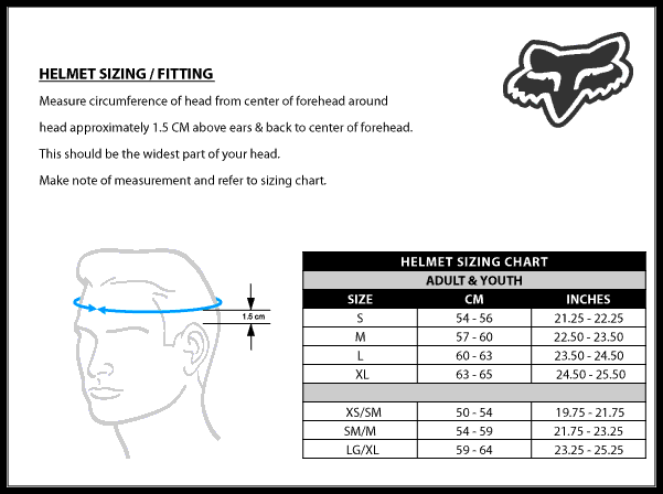 Fox Helmets Size Guide