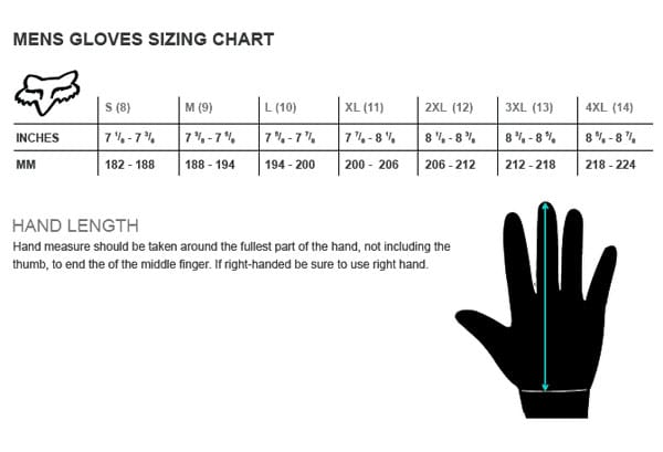 FOX MENS GLOVES Size Guide