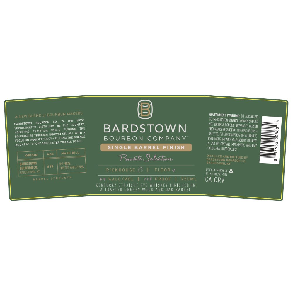 Bardstown Bourbon Private Select Rye Finished in Toasted Sherry Wood and Oak