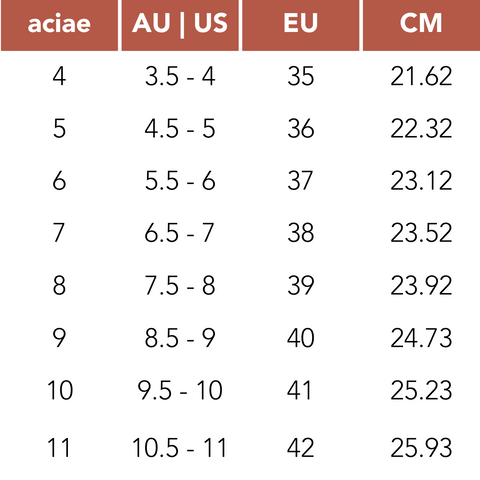 aciae footwear size chart