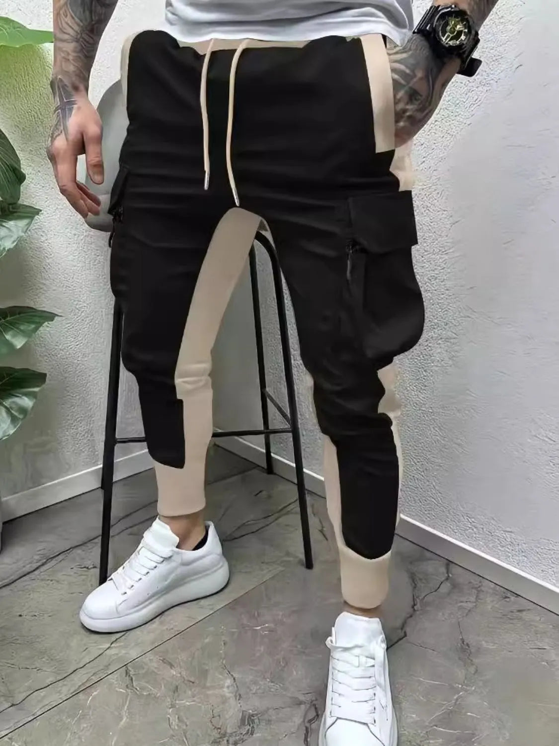Men's Full Size Contrast Drawstring Pants Plus Size