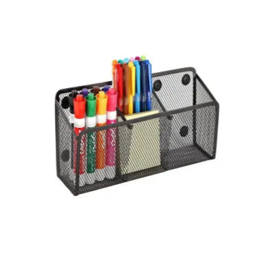 Magnetic pencil holder mesh basket with strong magnets for whiteboard, fridge, and office organization