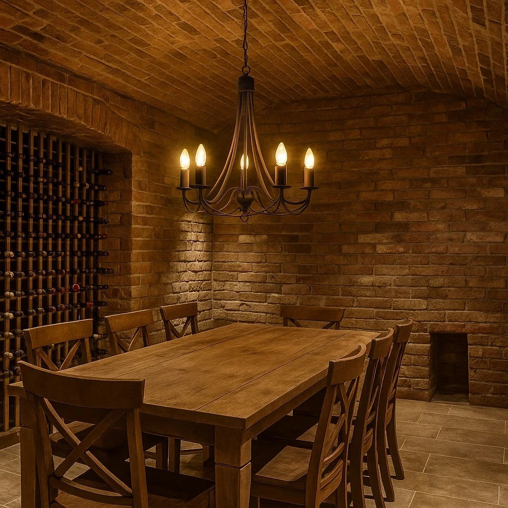 Pendant light in wine cellar