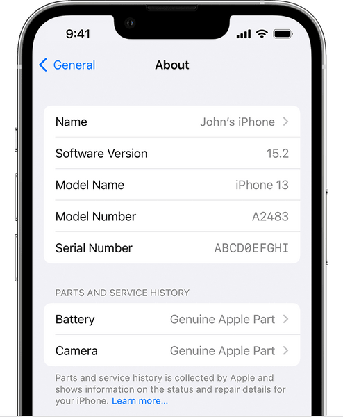 iOS 15.2 Parts & Service History