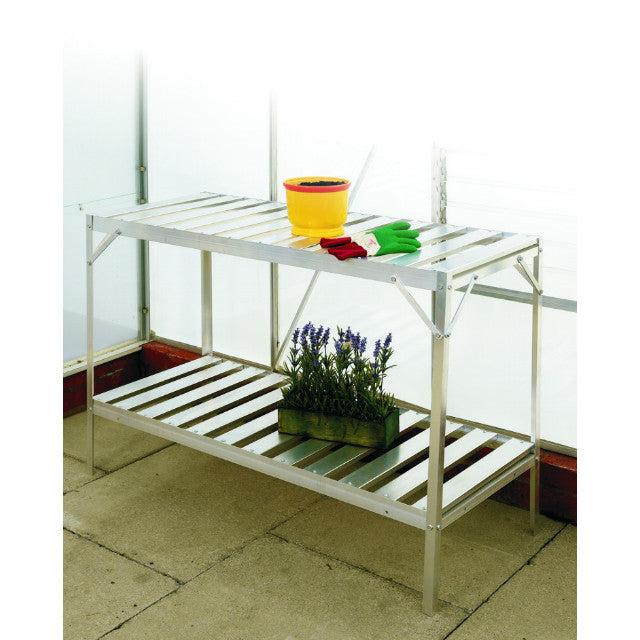 Aluminium Slatted Greenhouse Work Bench - Two Tiers 