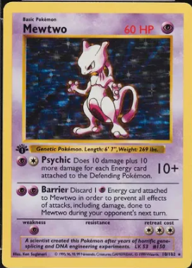 1999 Pokemon Base Set 1st Edition Shadowless Holo Mewtwo